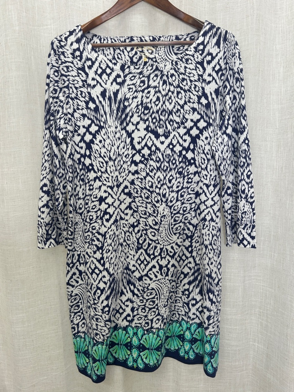 Lilly Pulitzer Navy & White Shift Dress with Green Border Size X-Large